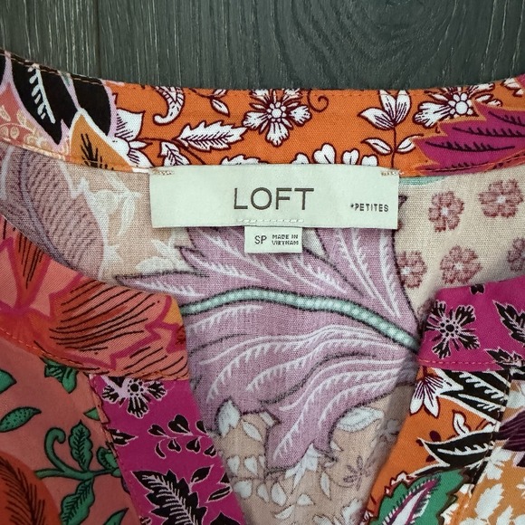 Ann Taylor Loft Dress Size S Petite Patchwork Bloom Floral Waist Tie Vacation - Picture 3 of 7